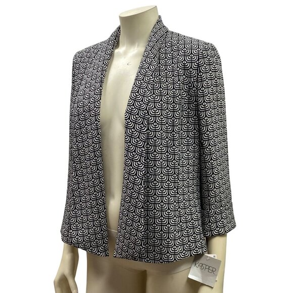 Kasper Womens Black & White Patterned Open-Front Blazer Jacket Size 6 NWT - Picture 2 of 6